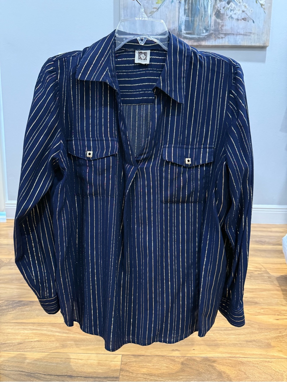 Navy Stripe Button-Front blouse